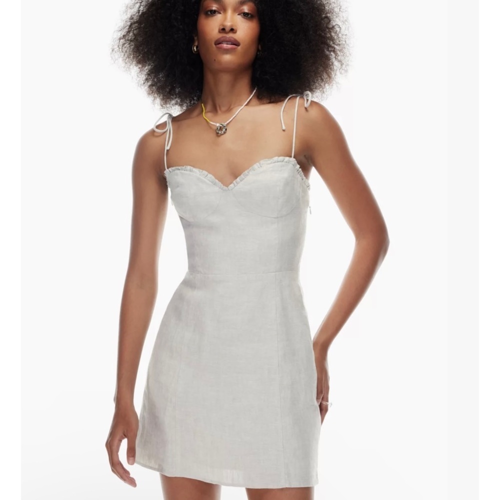 Aritzia Wilfred linen mini dress in light baby blue